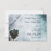 Steampunk Aquamarin Heart Wedding Save the Date (Vorderseite)
