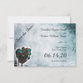 Steampunk Aquamarin Heart Wedding Save the Date