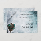 Steampunk Aquamarin Heart Wedding Save the Date (Vorne/Hinten)