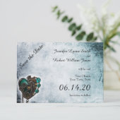 Steampunk Aquamarin Heart Wedding Save the Date (Stehend Vorderseite)