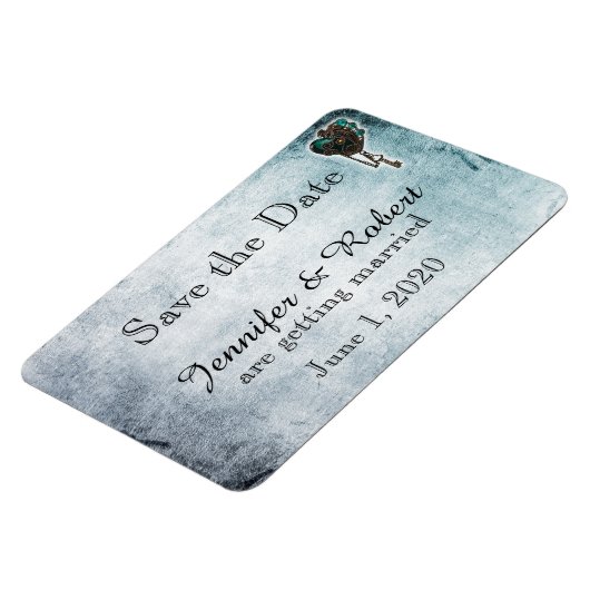 Steampunk Aquamarin Heart Wedding Save the Date Magnet (Linke Seite)