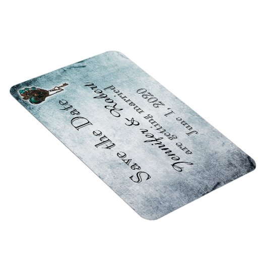Steampunk Aquamarin Heart Wedding Save the Date Magnet (Rechte Seite)
