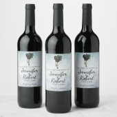 Steampunk Aquamarin Heart Wedding Wine Label Weinetikett (Flaschen)