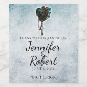 Steampunk Aquamarin Heart Wedding Wine Label Weinetikett (Einzelnes Label)