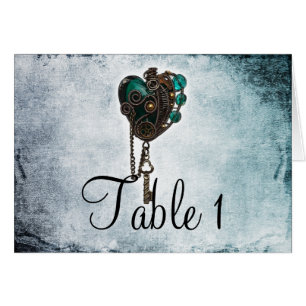 Steampunk aquamarines Herz-Wedding Tischnummer