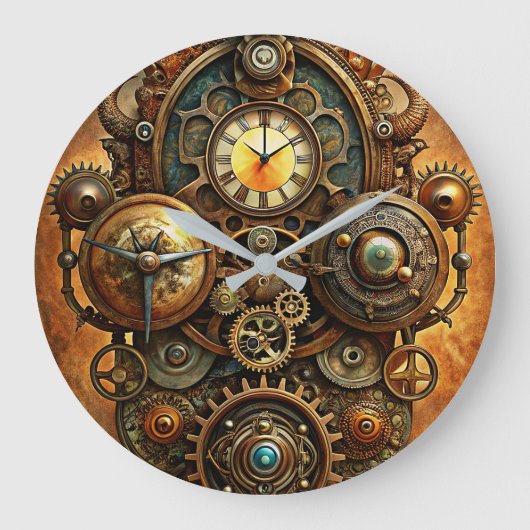 Steampunk Art Wall Clock Große Wanduhr (Vorderseite)