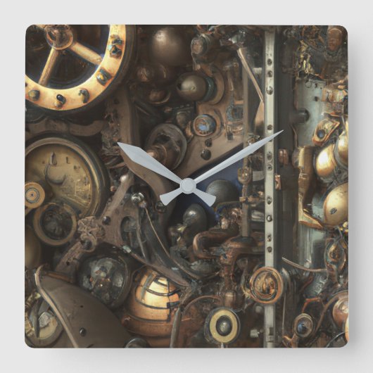 Steampunk Art Wall Clock Quadratische Wanduhr (Vorderseite)