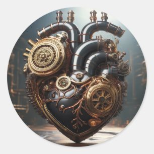 Steampunk Artificial Heart Runder Aufkleber