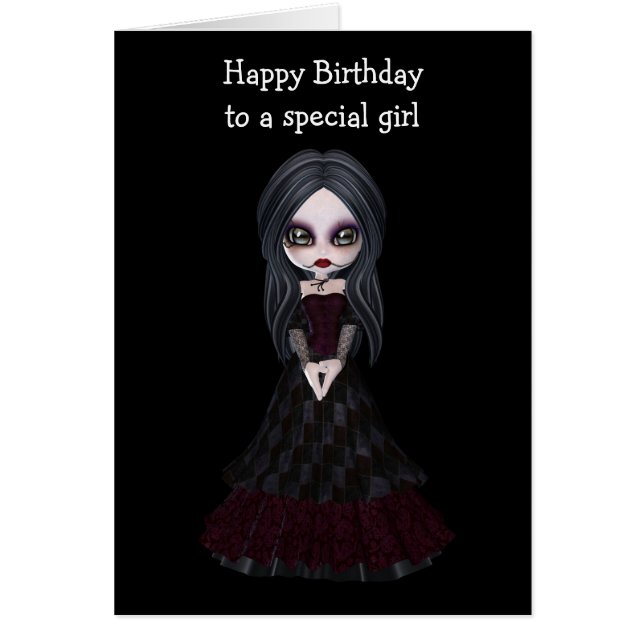 Steampunk Artmädchen, das schwarzes Kleid mit Rot (Vorne)