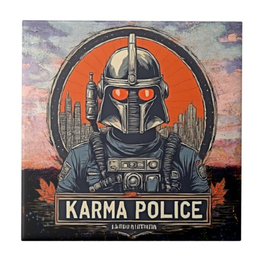 Steampunk Ästhetik - Retro Sci-Fi Karma Police Fliese (Vorderseite)