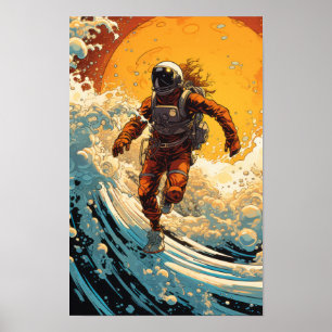 Steampunk Astronaut Surfen im Surrealismus mit Sci Poster