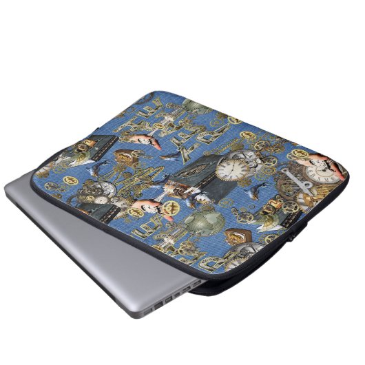Steampunk auf Blue Denim Laptopschutzhülle (Vorne Knopf)