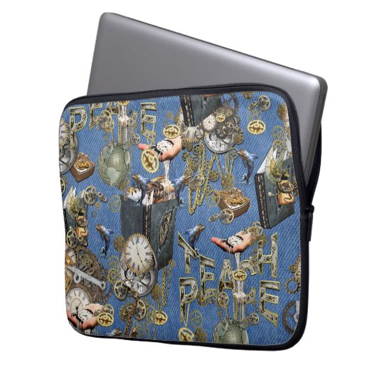 Steampunk auf Blue Denim Laptopschutzhülle (Vorderseite Links)
