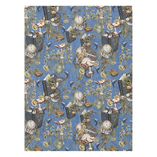 Steampunk auf Blue Denim Tablecloth Tischdecke (Vorderseite)