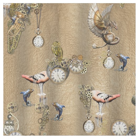 Steampunk auf Gold Tan Leather Fabric Stoff (Nahaufnahme)