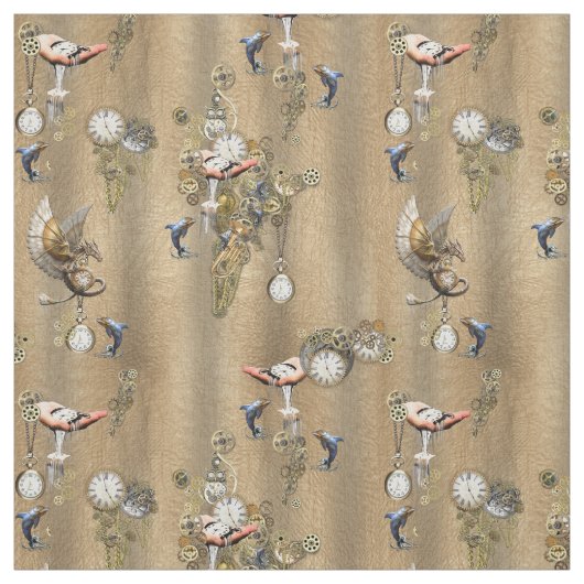 Steampunk auf Gold Tan Leather Stoff (Muster)