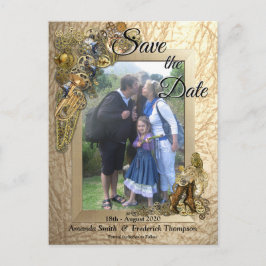 Steampunk auf Goldleder Save the Date Ankündigungspostkarte