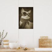 Steampunk Aviator Cat Sepia Portrait Poster (Küche)
