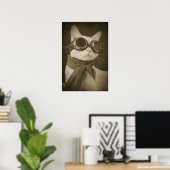 Steampunk Aviator Cat Sepia Portrait Poster (Heimbüro)
