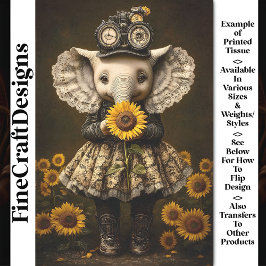 Steampunk Baby Elephant + Sonnenblume AK7 Decoupag Seidenpapier
