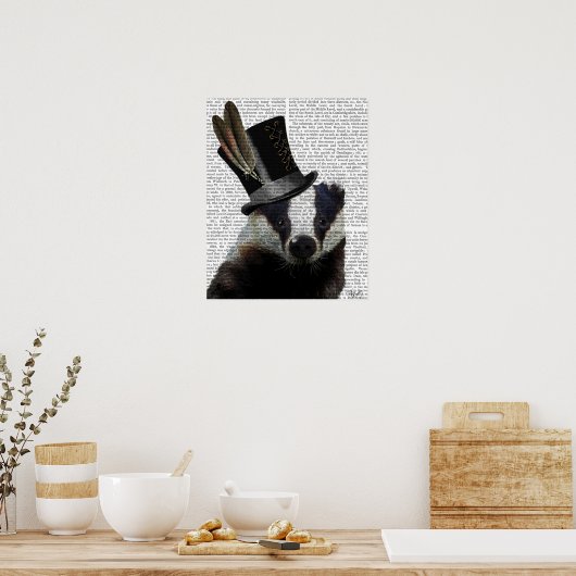 Steampunk Badger in Top Hat Poster (Küche)