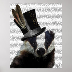 Steampunk Badger in Top Hat Poster