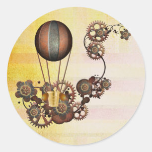 Steampunk-Ballon Antik-Gelb Runder Aufkleber