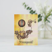 Steampunk Balloon Antik Gelb Postkarte (Stehend Vorderseite)