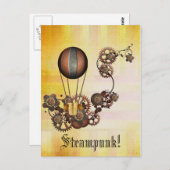 Steampunk Balloon Antik Gelb Postkarte (Vorne/Hinten)