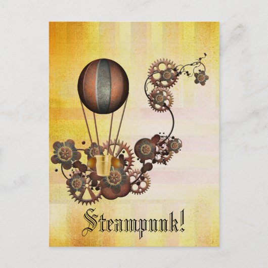 Steampunk Balloon Antik Gelb Postkarte (Vorderseite)