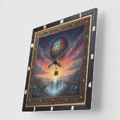 Steampunk Balloon Fantasy Waterfall Quadratische Wanduhr (Winkel)
