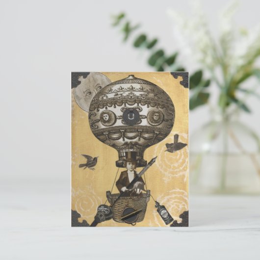 Steampunk Balloon Postkarte (Stehend Vorderseite)