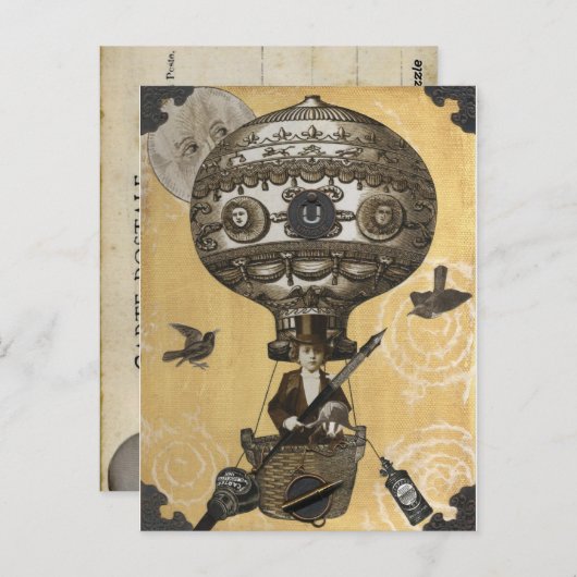 Steampunk Balloon Postkarte (Vorne/Hinten)