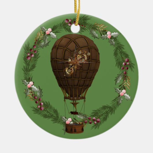 Steampunk Balloon & Wreath individuell einstellbar Keramik Ornament (Vorne)