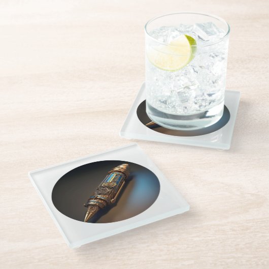 Steampunk Ballpoint Pen Glasuntersetzer (Schrägansicht)