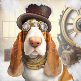 Steampunk Basset Hound Golfhandtuch