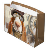 Steampunk Basset Hound Große Geschenktüte (Rückseite Schrägansicht)