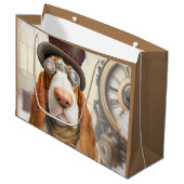 Steampunk Basset Hound Große Geschenktüte (Vorderseite Schrägansicht)