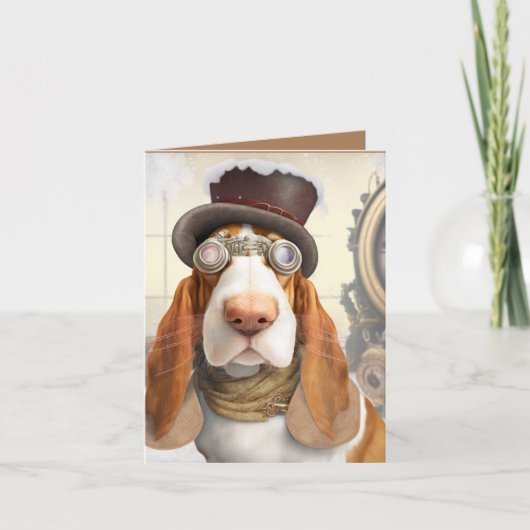 Steampunk Basset Hound Karte (Vorderseite)