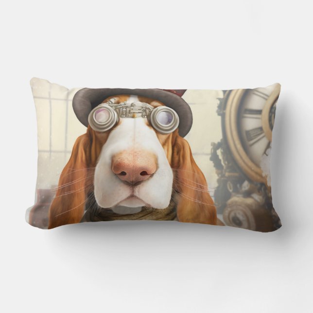 Steampunk Basset Hound Lendenkissen (Vorderseite)