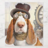 Steampunk Basset Hound Weinetikett (Einzelnes Label)