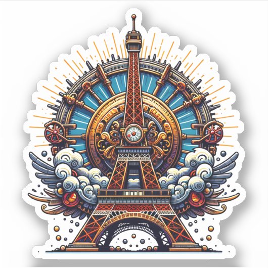 Steampunk Bastille Day Eiffel Tower Aufkleber (Vorderseite)