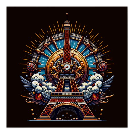 Steampunk Bastille Day Eiffel Tower Poster (Vorderseite)