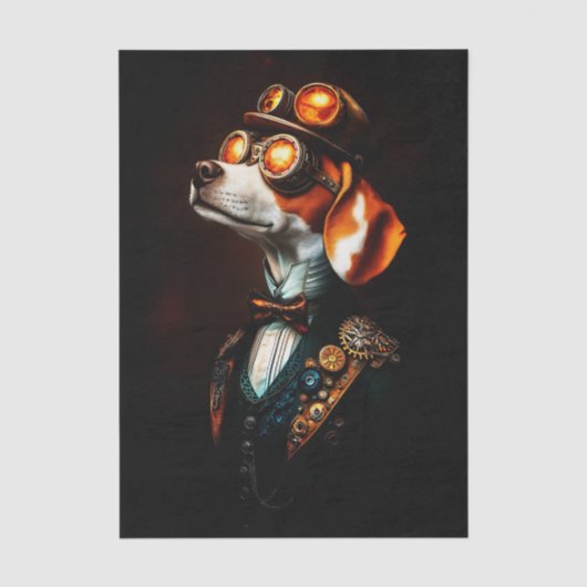 Steampunk-Beagle-Hundeporträt EM2L Decoupage Seidenpapier (Vorderseite)
