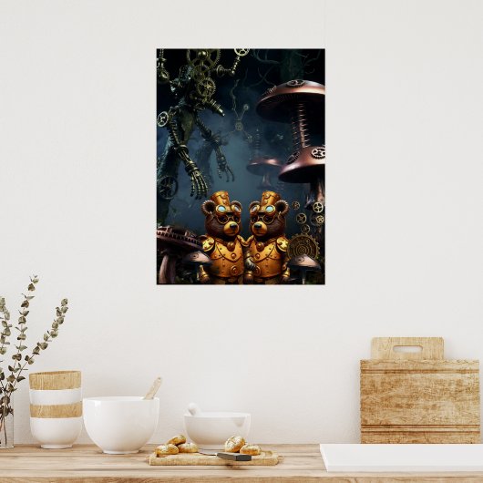 Steampunk Bears in Clockwork Forest Fantasy Art Poster (Küche)