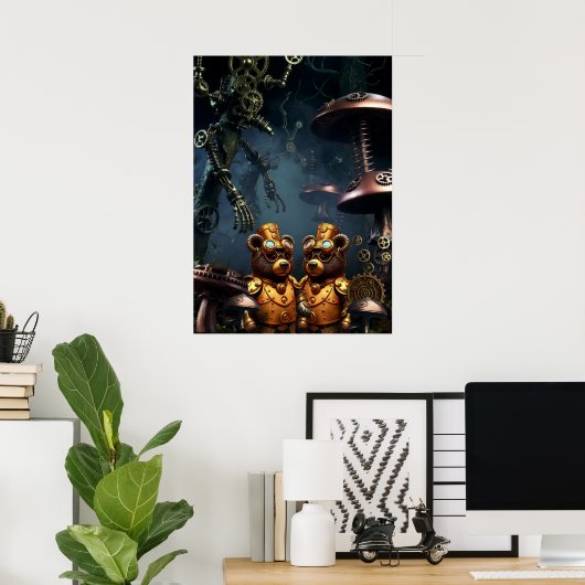 Steampunk Bears in Clockwork Forest Fantasy Art Poster (Heimbüro)