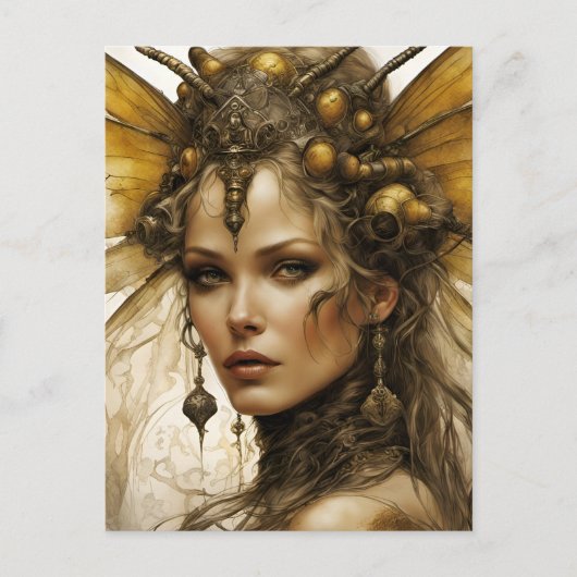Steampunk Bee Insect Frau Postkarte (Vorderseite)