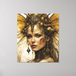 Steampunk Bee Insect Woman Tapestry Leinwanddruck