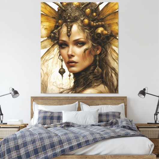 Steampunk Bee Insect Woman Tapestry Leinwanddruck (Insitu (Schlafzimmer))