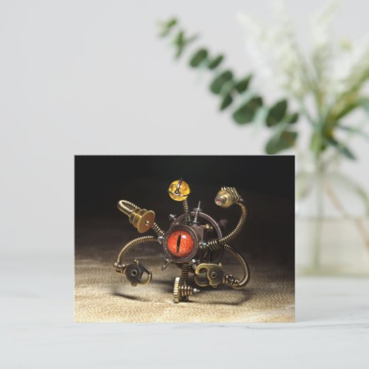 Steampunk Beholder Robot Postkarte (Stehend Vorderseite)